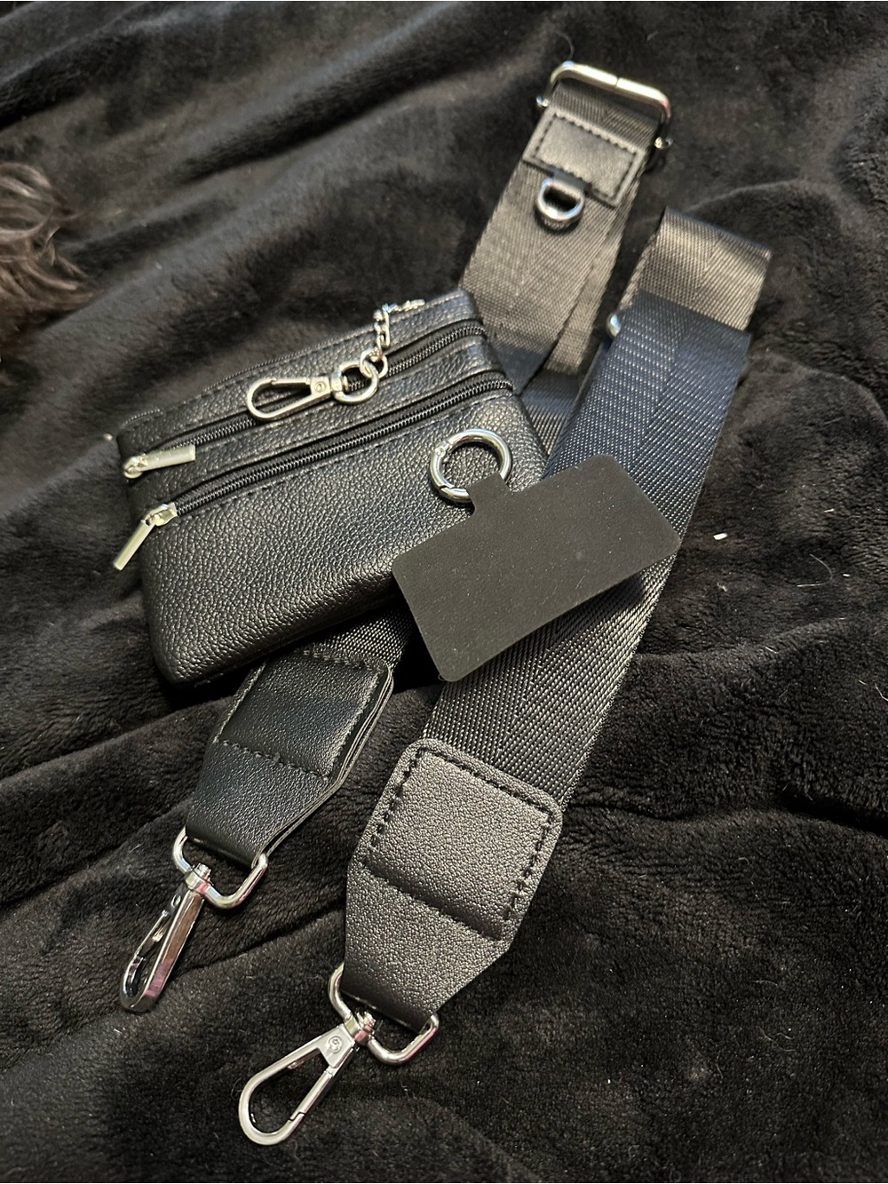 Black Crossbody Strap Pouch - Multi-Zip Travel Wallet